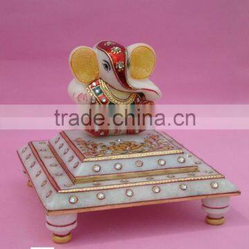 Ganesha Marble Handicraft Handmade Art Painting Gift Home Decor India God Statue Gold Leaf Work photo-2