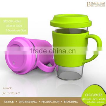 400ml Insulated Clear Handle Cola Glass Cup with Lid