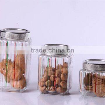 square colored glass biscute jar with display cover