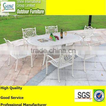 Outdoor furniture white casting aluminum dining chairs with table(6+1)