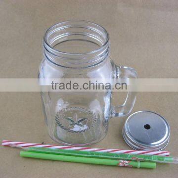 Glass Mason Jars , Drinking Jar , Glass Mason Jar With Handle and Metal Lid Straw photo-2