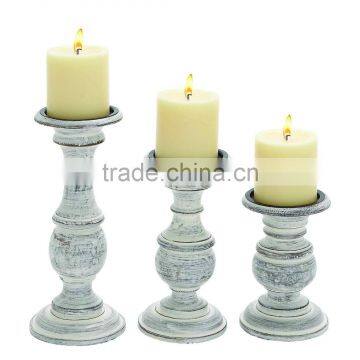 Vintage Wooden Candle Holder, White Paint Finish, Set of 3