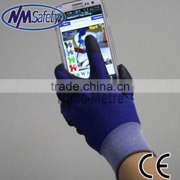 NMSAFETY supper flex nylon liner coated pu thin nylon glove/gloves for smart phone