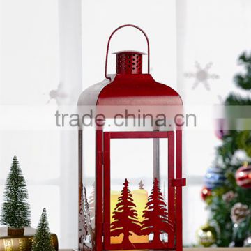 12" Red Metal Candle Lantern Christmas Decorative Lantern