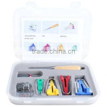 Bias Tape Makers Set Kit Binder Binding Snap on Foot Sewing Quilting Tools+AWL