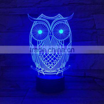 UCHOME Owl 3D Illusion Lamp 7 Color Changing Touch/Press Table Desk LED Night Light photo-3
