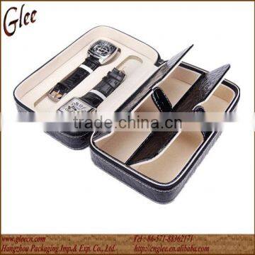 Zipper closure 2 slots leather watch box