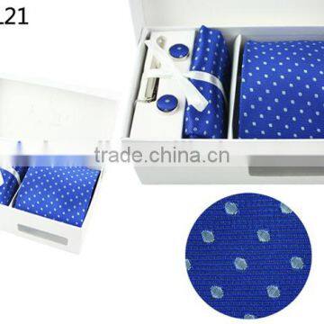 WL-21 Men's 100% polyester cufflink hanky tie set with gift box