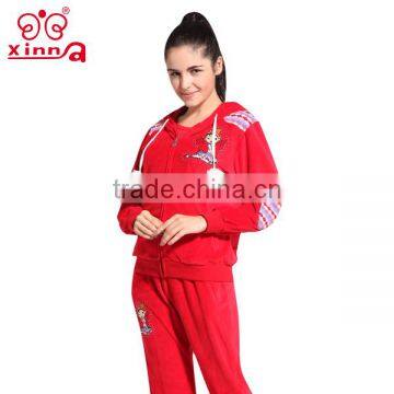 2016 china lovely red wholesale velvet for women branded cheap tracksuits sports wear