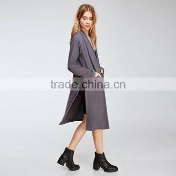 HAODUOYI Women High Split Side Long Trench Collarless Coats photo-5