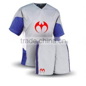 milk white and blue with red design color Soccer Suit