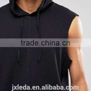 Comfortable Latest Design Fashion Black Oversized Sleeveless Hooded T-shirt Men Custom photo-3