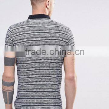 Best Sell Custom Men Short Sleeve Striped Yarn Dyed Classic Collar Polo Shirt With All Over Aztec Print Custom Logo photo-4