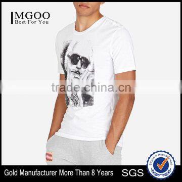 MGOO Wholesale Slim Fit Mens White Round Neck T Shirt Front Print Cotton T Shirt