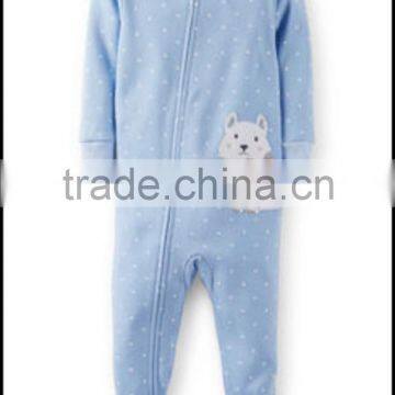 TinaLuLing Wholesale 100% cotton Cutie Kitty Blue baby pajama Kids One piece jumpsuits footed pajamas