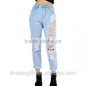 Simple Pants Hole Torn Female Jeans Women's Cool Denim Pants Straight Jeans for Girl Destroyed Casual Pants photo-6
