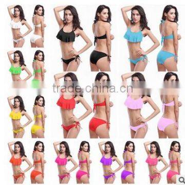 2017 Wholesale Ruffled Design Ladies Swimwear Bikini