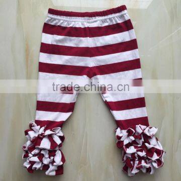 2016 wholesale boutique clothing baby wine and white stripe icing ruffle pants baby leggings pants