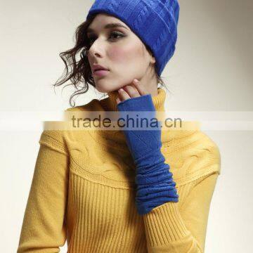 Fashion winter long elbow women cashmere argyle pattern knit fingerless gloves