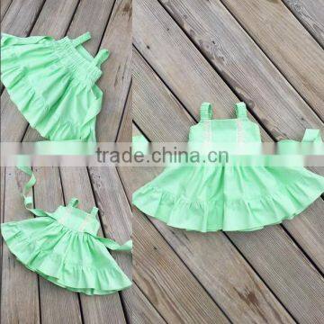 Latest Kids Modeling Clothes Fairy Mint Green Cotton Dress Children Lace Frocks