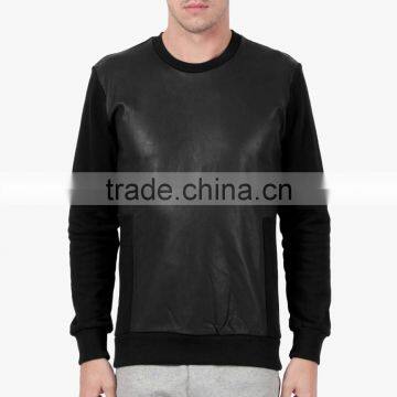 Man PU Leather Cotton Blend Embriodered Pullover Men Bulk Blouse Top photo-2
