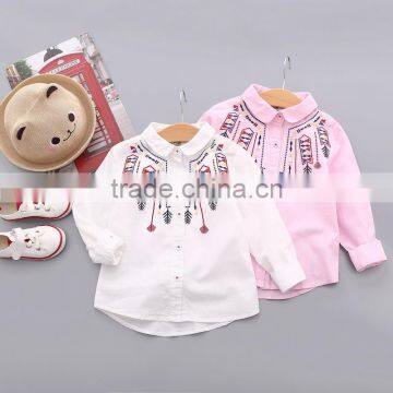 S33421W Girls Spring&Autumn blouses Long sleeved white kids shirt embroidered girl blouse