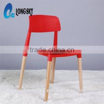 LS-4006 Hot Selling Cheap Elegant Design Wood Legs Plastic Stacking Chair photo-2