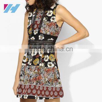 YIHAO Apparel Casual Sleevless Round Neck Dress Fashion Women A Line Printed Mini Skater Dress photo-4