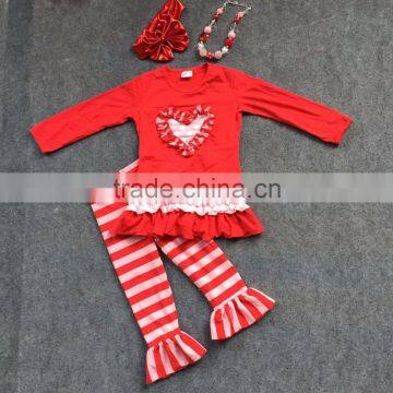 2016 Valentine's day heart outfits grils party clothes toddler baby pant heart red top stripes pant girls with accessories
