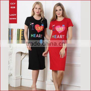 2015 Wholesale fashion lovely printed design S/S CVC women summer designs nightgown