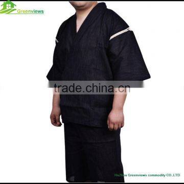 Men kimono style black cotton fibre sleep suit/japanese summer men pajama set /men thin homewear for SPA homee hotel GVXF0002