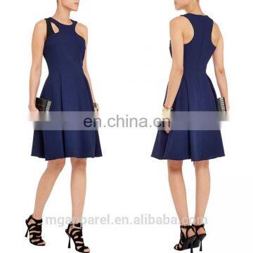 ladies elegant sleeveless casual dresses cheap navy blue dresses sexy pleated crepe navy dress