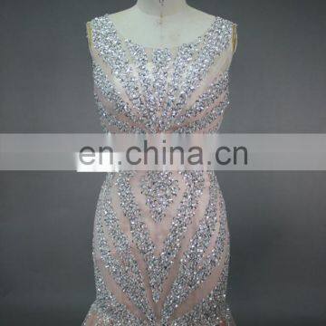 ED Real Sample Sleeveless High Collar Beads See-through Back Evening Dress photo-3