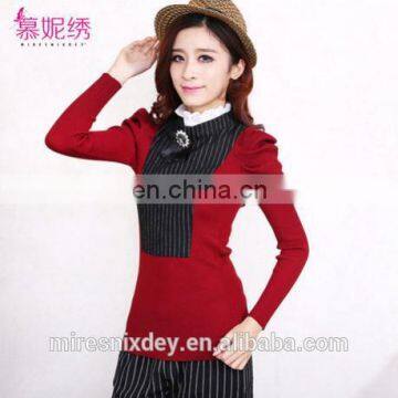 fashion slim fitted turtle-neck knitting sweater with pleated sleeve for office lady