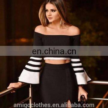 2017 New Black and White Strips Navy Style Bandage Dress 2pcs Sets photo-2