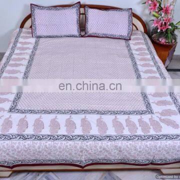 Queen Bed Cover Cotton Bedding Bed Sheet With Pillow Covers Handmade Paisley Hand Block Printed Bedspread