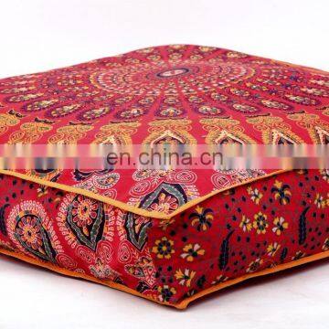 Indian Cushion Cover Meditation Pillow Case Cushion Cover Dog Bed Square Ottoman Pouf 35*35" Beautiful Cushion Cover