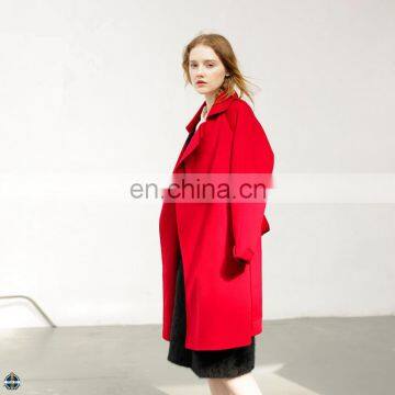 T-WC014 Plain Dyed Technics Woolen Fabric Tye Waist Belt Overcoat Women Coat