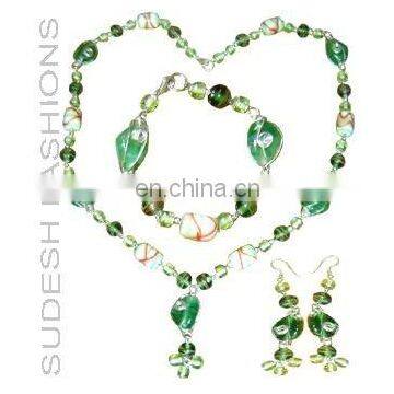 Glass Bead Costume Necklace Earing Bracelets fashion Folding Bangle