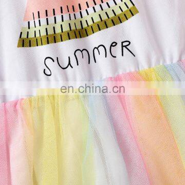 Baby Girls Summer Dress Fashion Rainbows Mesh Girls Dress Boutique Children Clothes Kids Party Dress