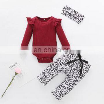 2020 Girls European and American Multicolor Creeper Long Sleeve Romper Rose Floral Pants With Headdress Three Piece Set photo-2