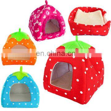 Dual Use Soft Cushion Collapsible Breathable Dog Bed Strawberry Pet Winter Warm House photo-2