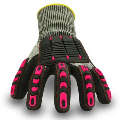 high quality anti cut level 5 heavy duty nitrile sandy coated TPR vibration resistant / anti impact gloves