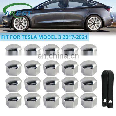 20pcs Wheel Lug Nut Cap Covers ABS Silver Plating Wheel Cap Kit For Tesla Model 3 Model S and Model X