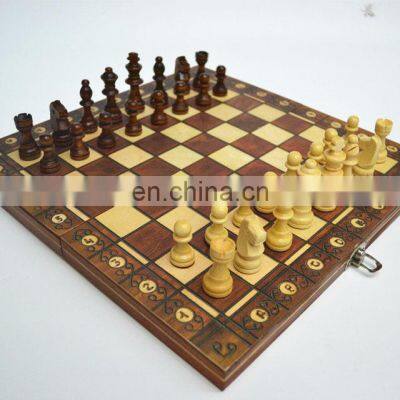 Factory Wholesale Magnetic 3 in 1 Chess Set Handmade Wooden Foldable Internal Storage Space Chess Board Game photo-5