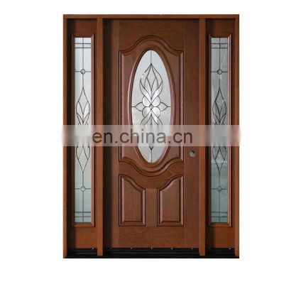 External Mahogany Solid Wood Door double door for villa & commercial glazed door