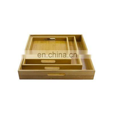 Luxury Home Bamboo Food Breakfast Serving Trays with Handles Set of 3 for Restaurant