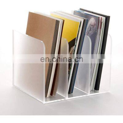 Acrylic Magazine File Holder with 3 Compartments File Organizer for Desk
