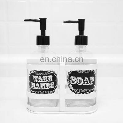 Wholesale 2pc bathroom soap dispenser set solvent glass soap dispenser sets