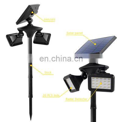 New Product Solar Power Energy Saving Dual Heads LED Outdoor Garden Pathway Solar Lawn Lights